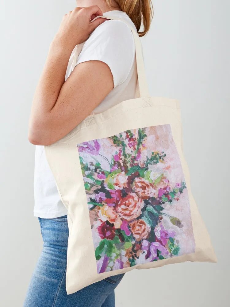 

Painted Pink Roses Bouquet Tote Bag woman shopping bag Gift bags hand bag ladies Fabric