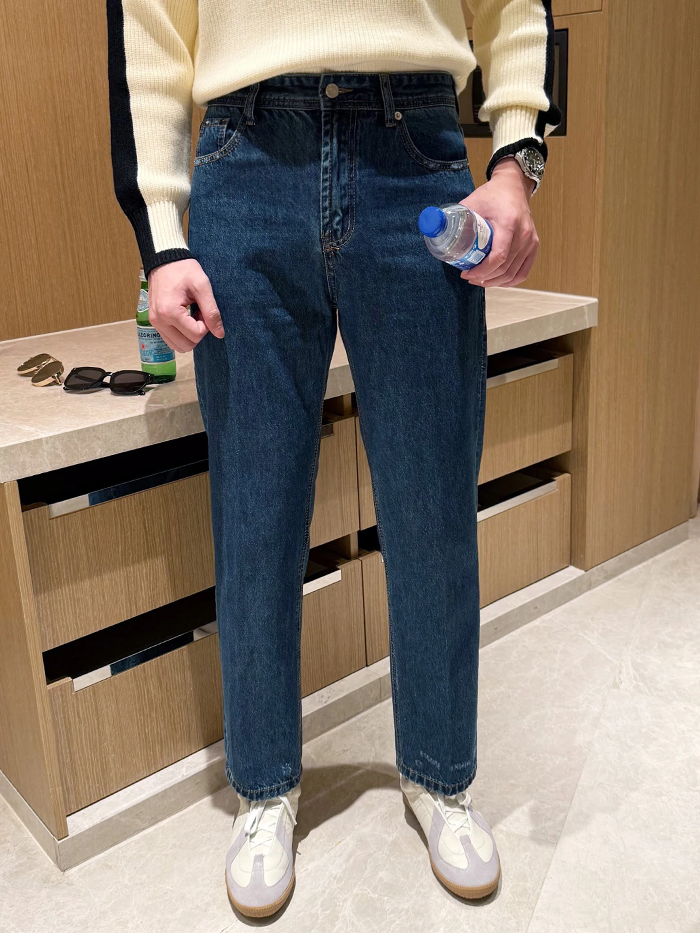 

Retro British Casual Men's Straight Leg Jeans Spring New High Blue Washed Wear Resistant Men's Denim Pants Fashion Urban Style