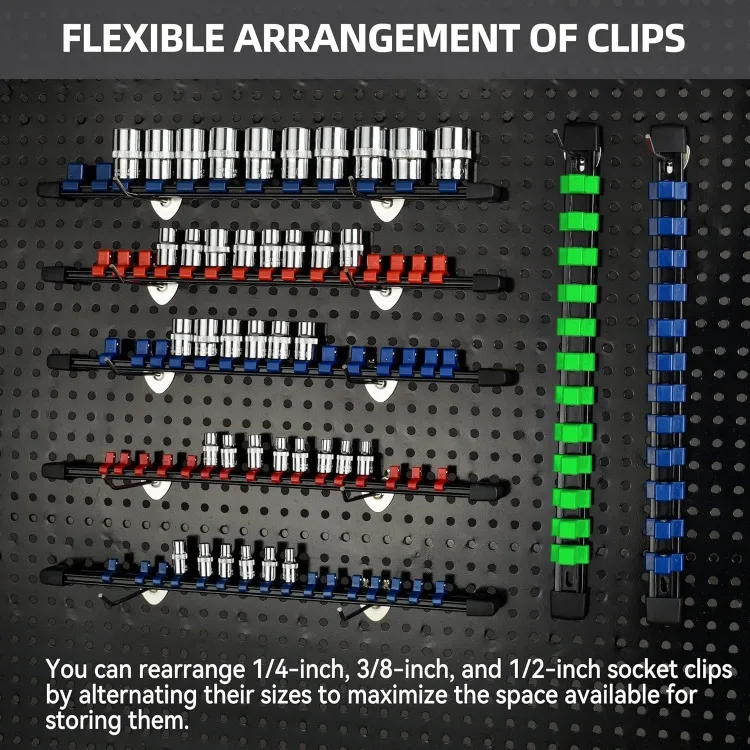 Herramientas ABS de accionamiento organizador de enchufes, soporte de enchufe verde, kit de soportes de enchufes de 18 piezas de calidad superior, Clips de 1/4 pulgadas x 96