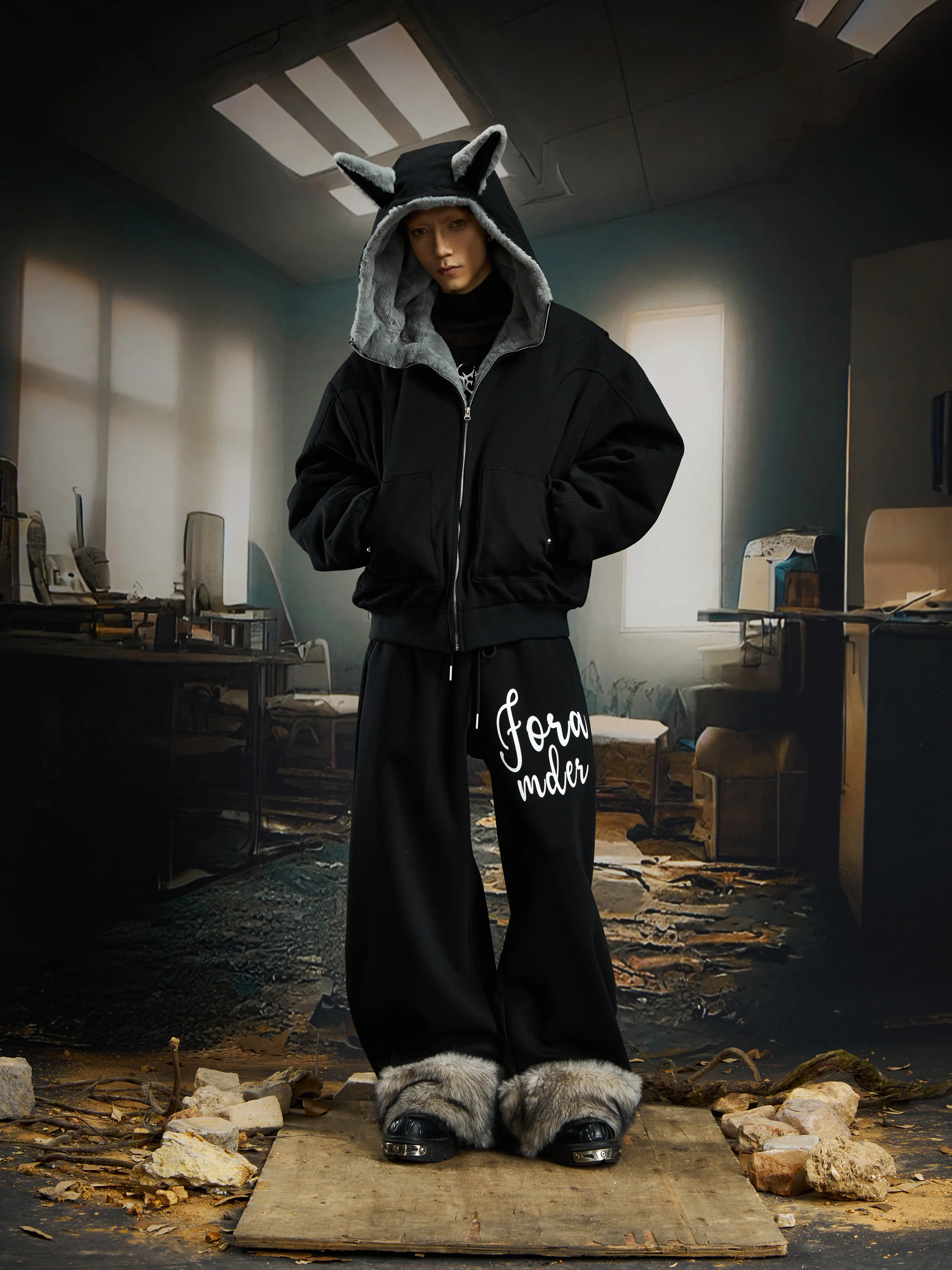 American Retro Cartoon Zipper Hoodie Winter Warm Thick Fashion Trendy Stylish Loose Casual Jacket for Men