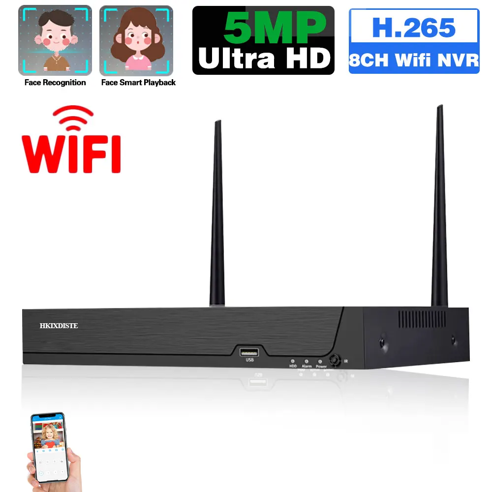 ระบบ WiFi NVR ระบบ XMEYE การตรวจติดตามใบหน้าของ5MP 8CH กล้อง CCTV ไร้สายเครือข่ายความปลอดภัยวิดีโอเฝ้าระวัง5MP 4CH สำหรับกล้อง IP