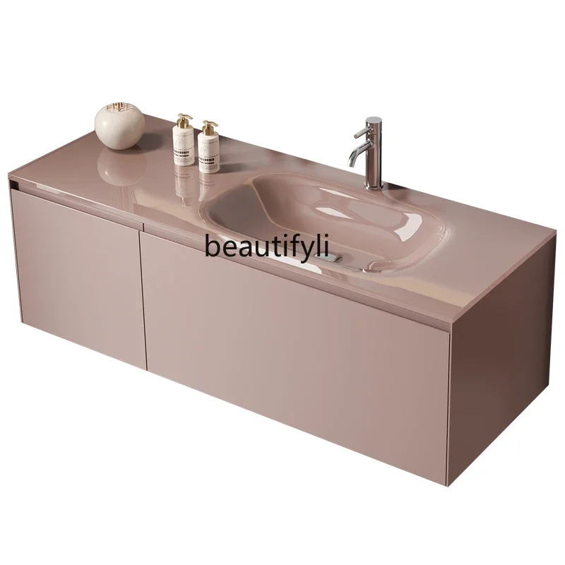 Glass Wall-Mounted Dirty Pink Thin Edge Wash Basin Washstand