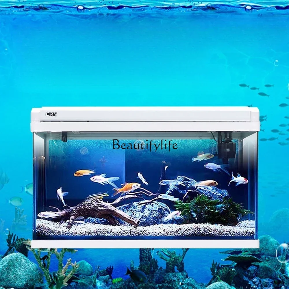 

ld14 HD Glass Desktop Aquarium Front Three Sides Hot Bending One Float Glass Medium and Large Cylinder Upper Filter Cylinder