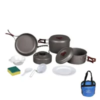 Camping Picnic Cookware Kit Aluminum Non Stick Pan Kettle Bowl Spoon Portable Folding Lightweight Tableware Outdoor Cooking Tool