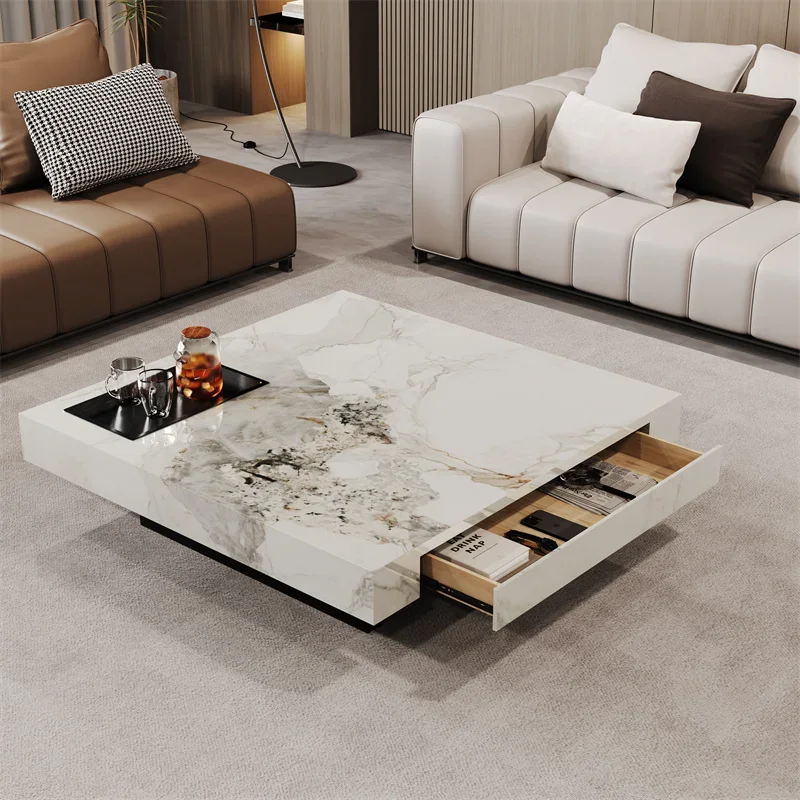 

Rock slab coffee table minimalist marble square household living room