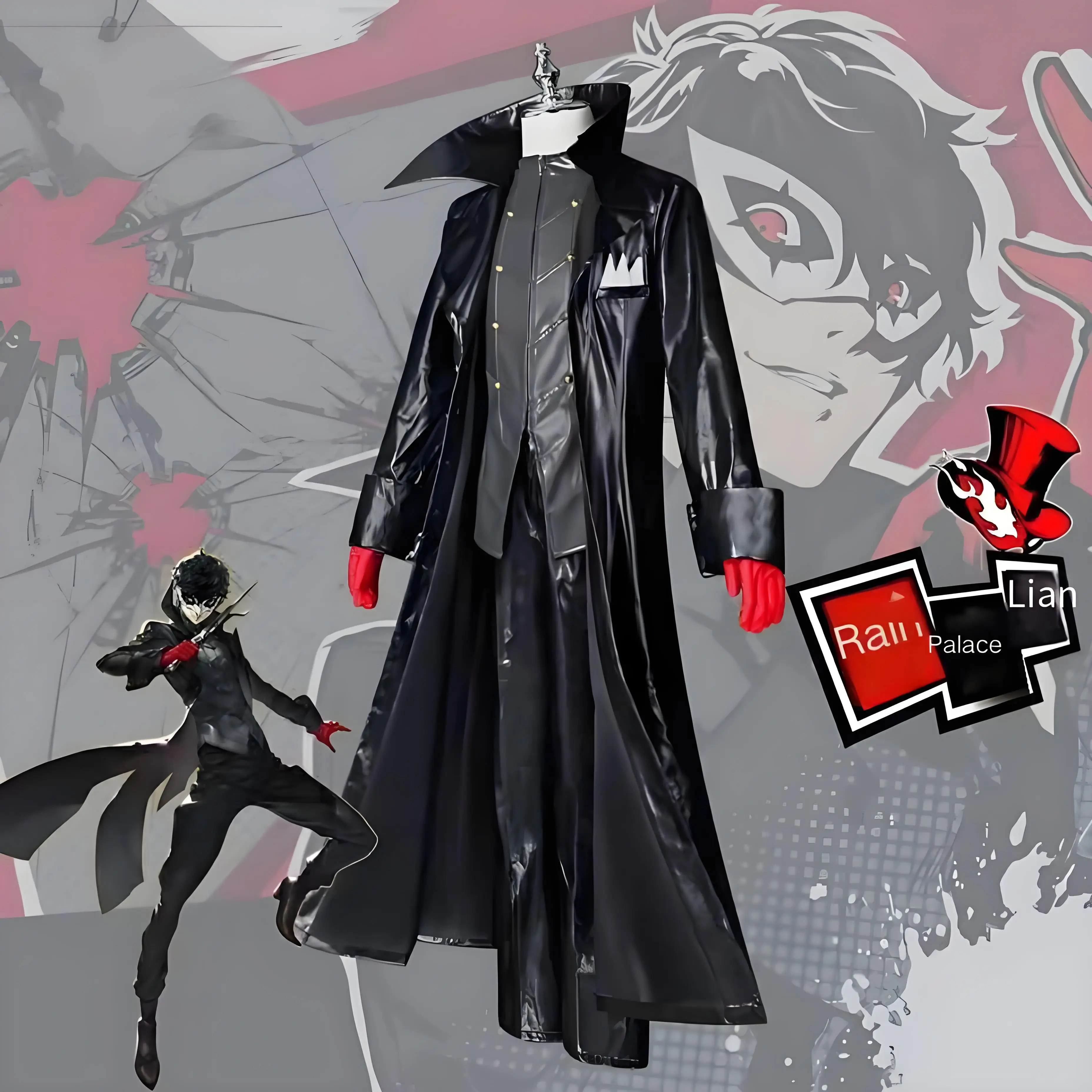 

Game Character Clown Rain Palace Lotus Strange Thief Costume Cosplay Costume Leather Jacket Pants Gloves Wig Full Set Party Anim