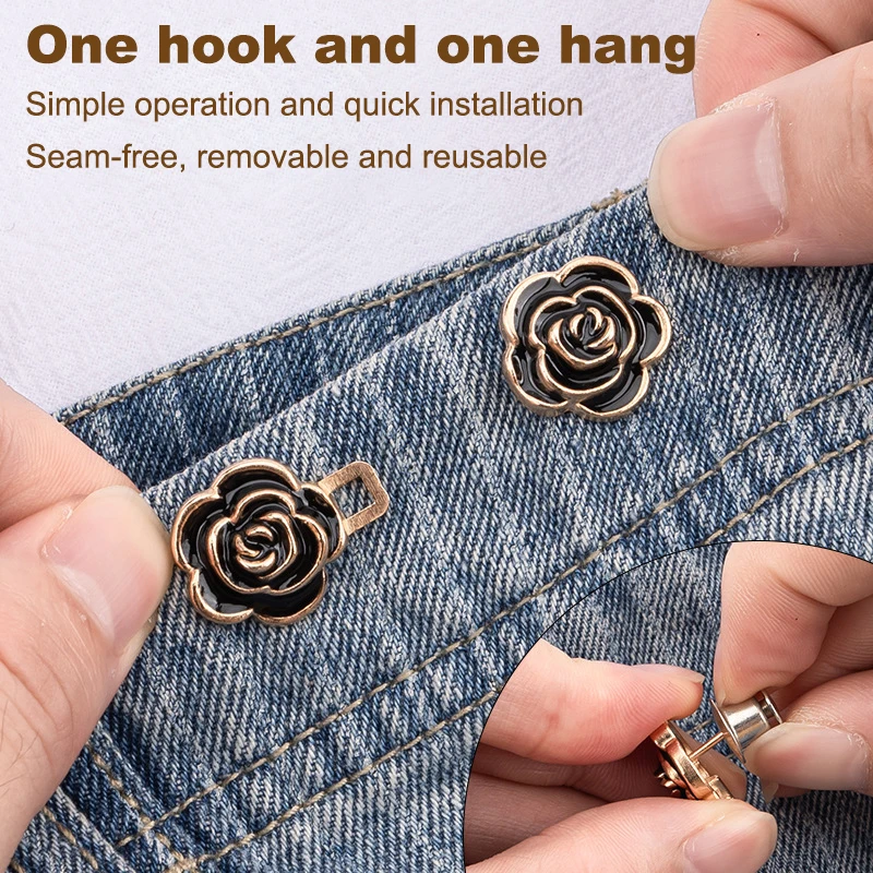 Herbruikbare metalen knoppen Rozenbloesems Taille Metalen bloem Verstelbare rokken Draai broekspeld voor jeans Perfecte pasvorm Verminder taille