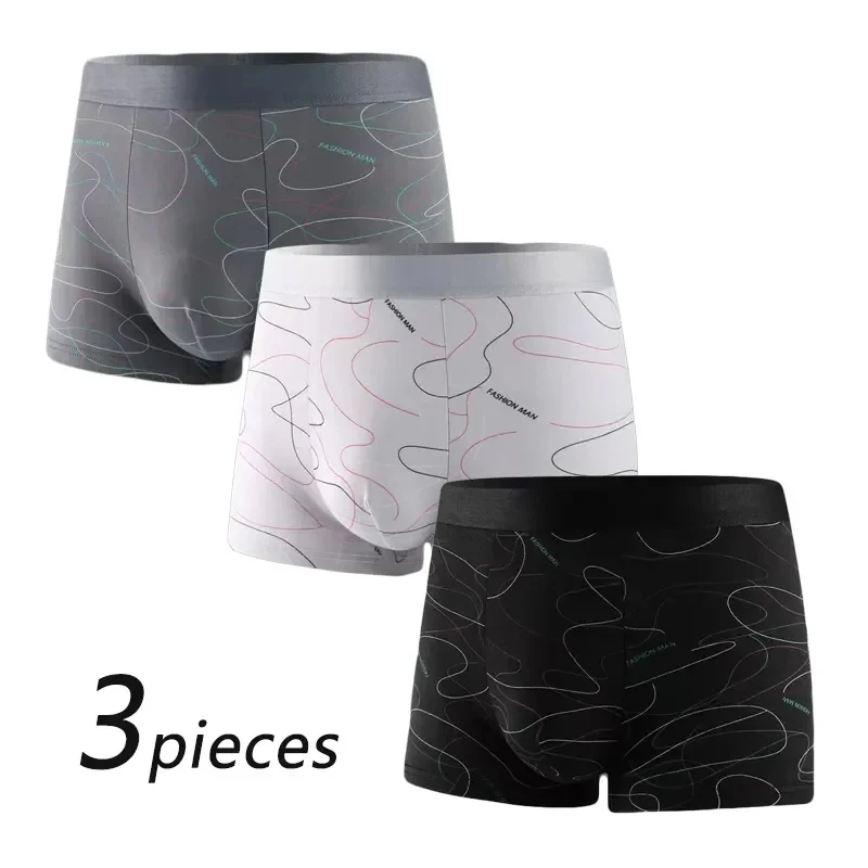 

3 Pieces Men Boxers Sports Underwear Underpants Shorts XL 2XL 3XL 4XL Simple Line Breathable Sports Fitness