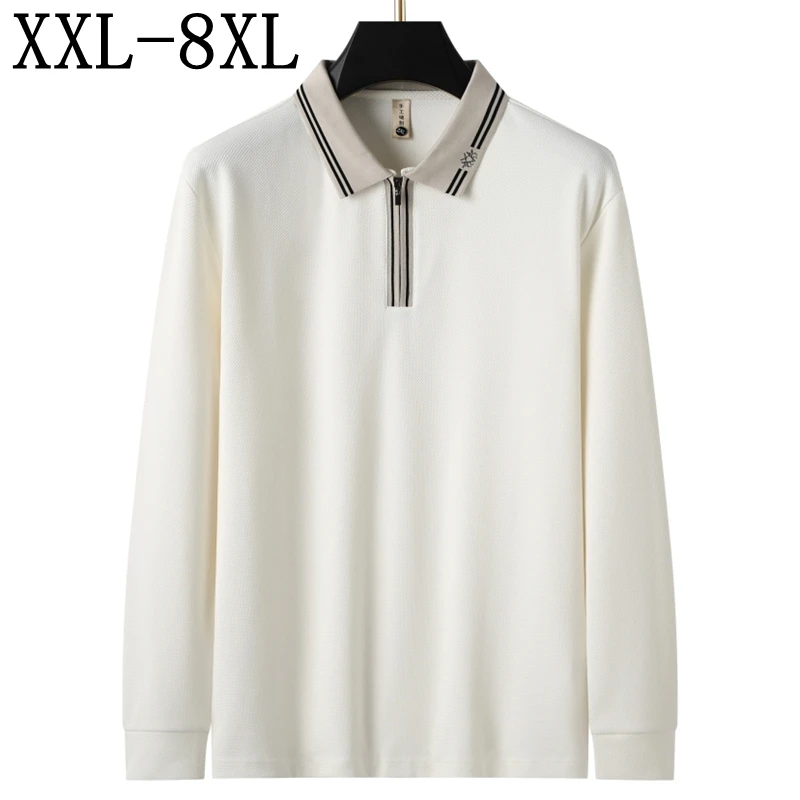 

8XL 7XL 6XL 2025 Новая осенняя элитная роскошная рубашка-поло Мужская брендовая одежда Деловые свободные мужские рубашки Поло на молнии с лацканами Homme