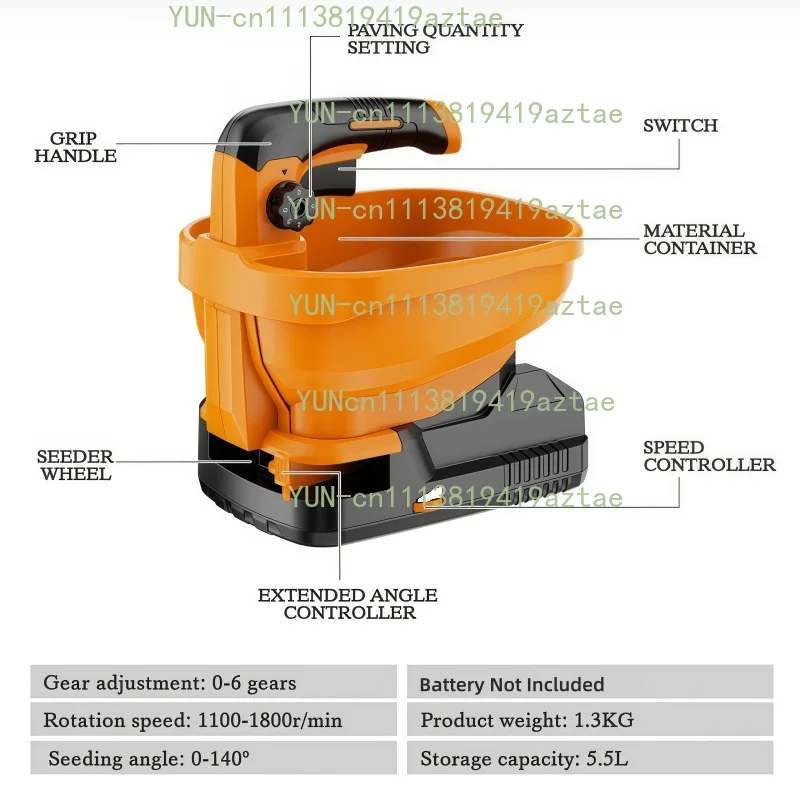 6 Gears Electric Fertilizer Spreader Cordless Spreader 140° Adjustment Applicator Garden Power Tools