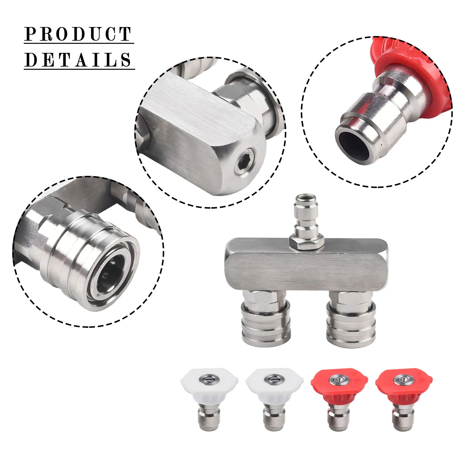 Spray Nozzle Replace Washer Nozzle Efficient 2-in-1 Dual Tips 1/4 Inch Quick Connect 5000 PSI Stainless Steel With Connector