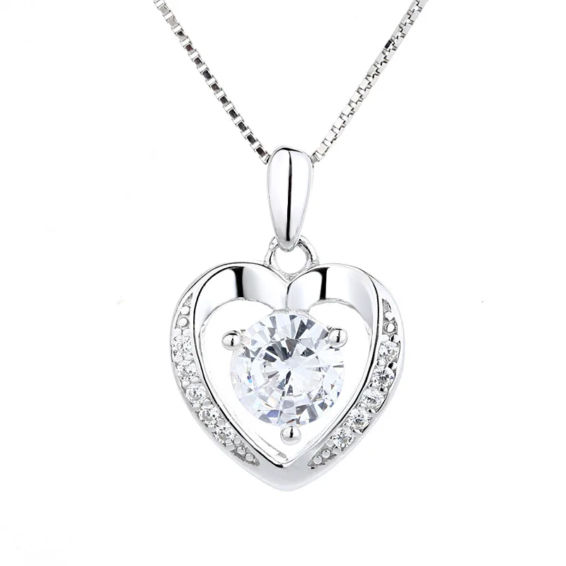 

S925 Стерлингового Серебра Любовь Кристалл Кулон Оптовая Мода Красивое Женское Ожерелье В Форме Сердца