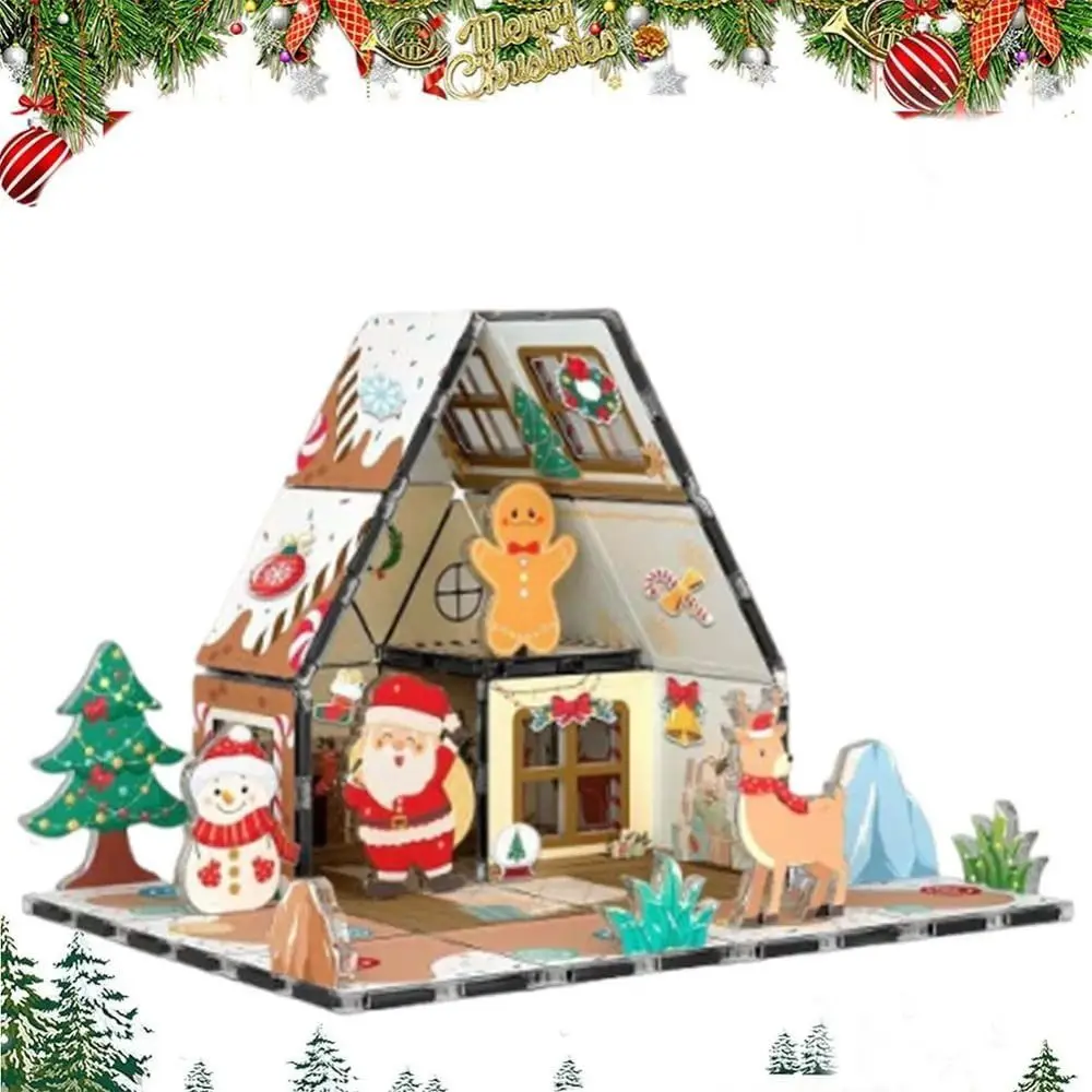 

DIY Gingerbread House Building Set with Magnetic Tiles Magnetic Holiday Cookie House Christmas Theme Magnet Building Blocks