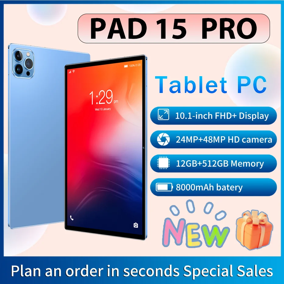 

2024 New Pa 15 Tablet 10.1 inch Dual Camera Dual SIM Dual Standby 5G Cellular Bluetooth Wifi GPS Hot Practical Tablet Portable