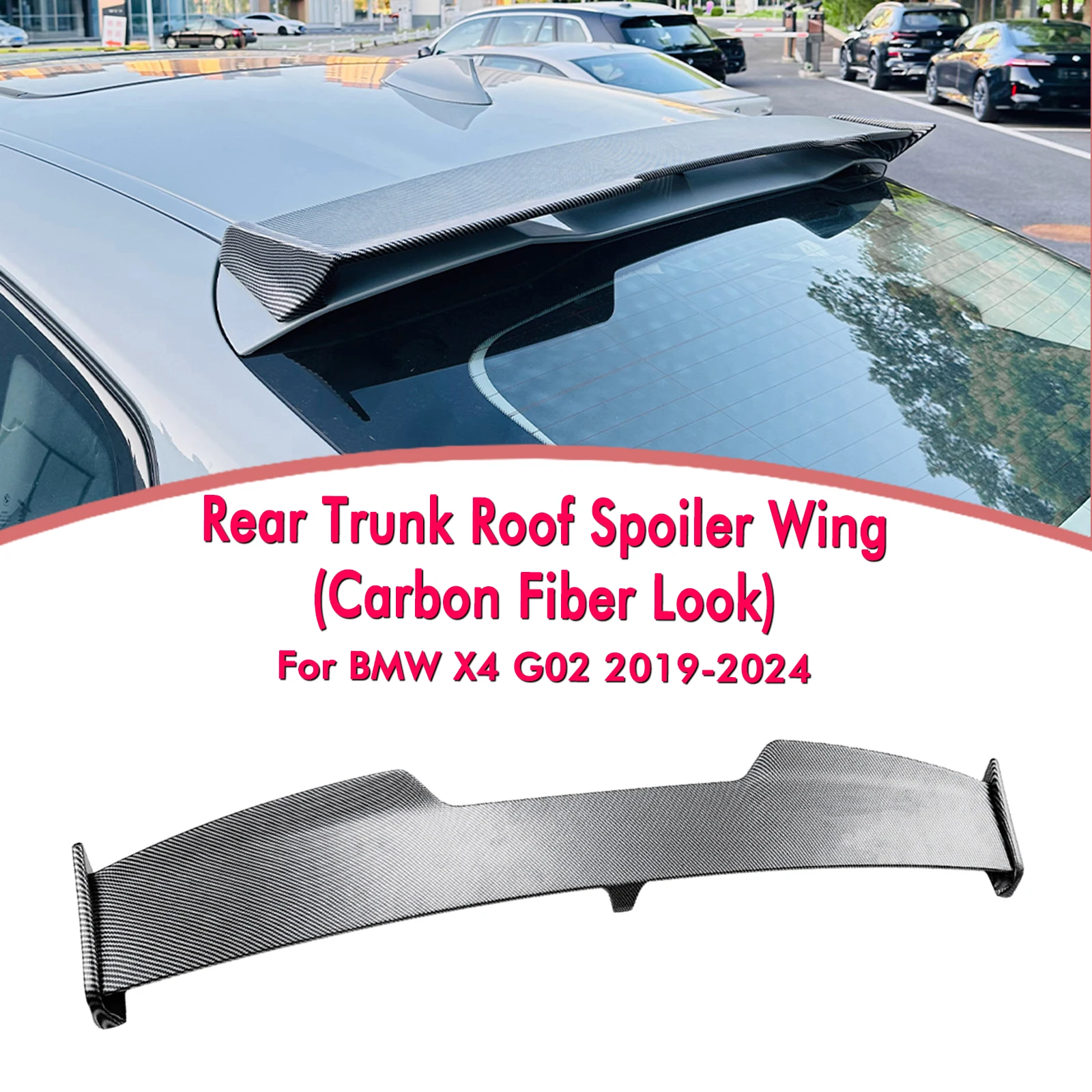 

Rear Trunk Lid Roof Spoiler Wing For BMW X4 G02 2019-2024 Carbon Fiber Look/Gloss Black Tail Dome Upper Deflector Splitter Lip