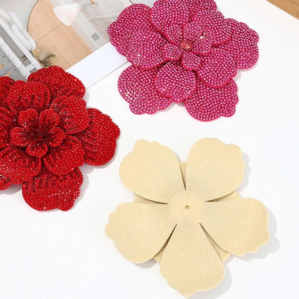 Three-dimensional Camellia Rhinestone Flower Patches Sparkling Embellishment Flower Brooch Fabrics DIY Craft Sewing Supplies