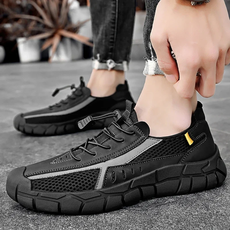 

2025 новая модная летняя сетчатая мужская обувь на плоской подошве, легкие кроссовки, мужская модная повседневная прогулочная обувь, дышащая мужская походная обувь