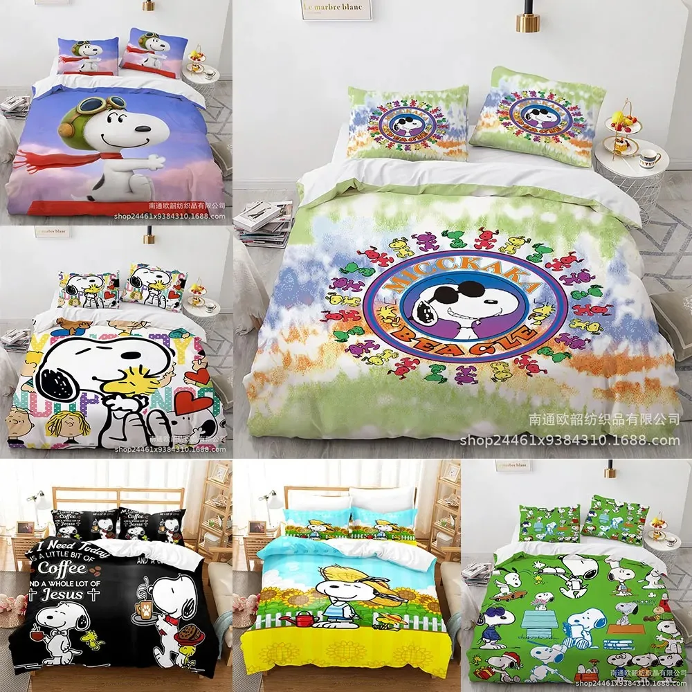 

Cartoon Snoopy Bedding Sets Comforter Quilt Bed Cover Duvet Cover Pillow Case 2-3 Pieces Sets Kids Adult Size Home Supplies