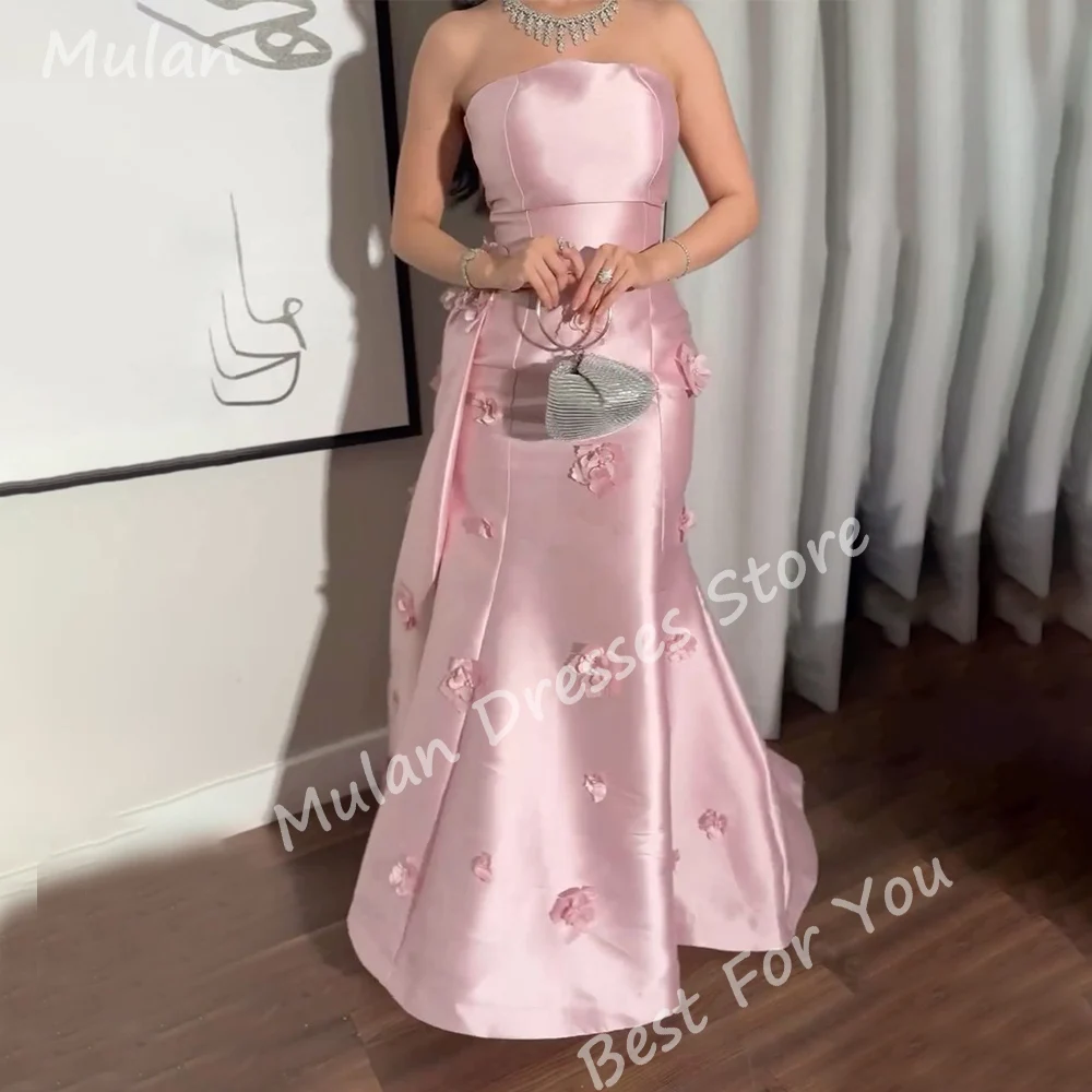 Elegant Long Evening Dresses for Women Satin Strapless Floor-Length Mermaid Sweep Train Special Events Prom Party Wedding Dress