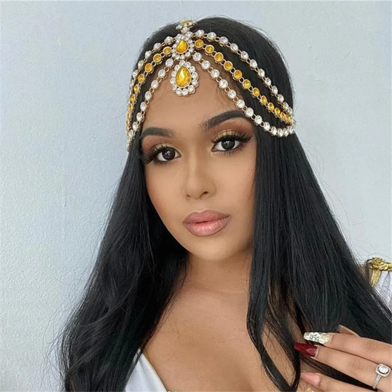 BOHO Rhinestone Forehead Headband Hair Accessories for Women Hair Clip Hair Ornament Tiara Frontlet Indian Bohemia Hair Jewelry