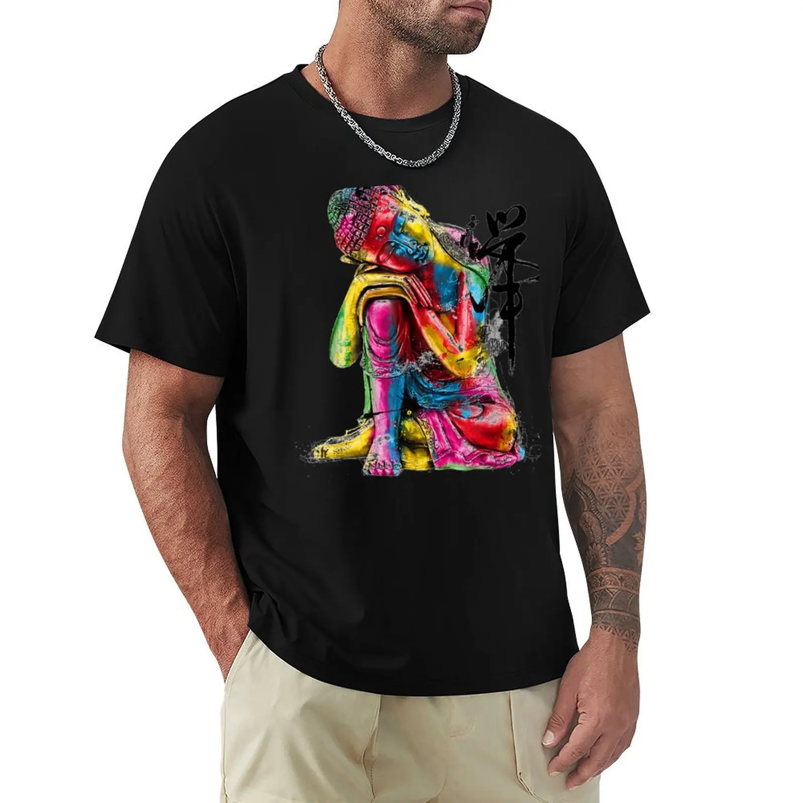 Buddha Meditation Yoga Lovers Colorful Buddha Sleeping T-Shirt Industrial Work Tee Shirt