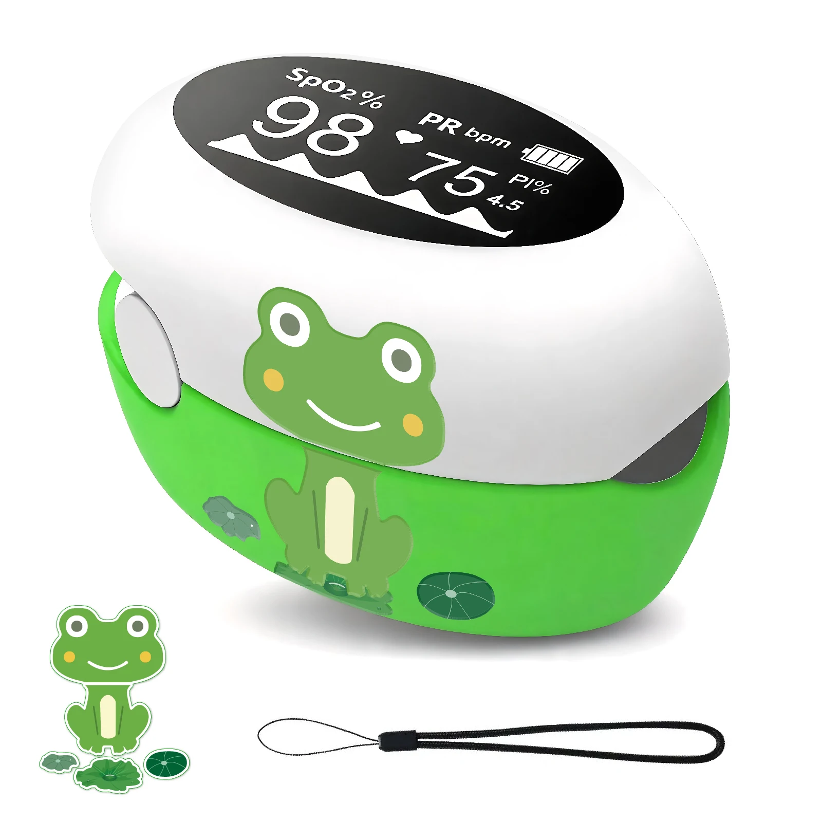 Cartoon Frog Finger Pulse Oximeter Rechargeable Children Blood Oxygen Monitor TFT Display SpO2 PR Heart Rate Meter for Kid Infan