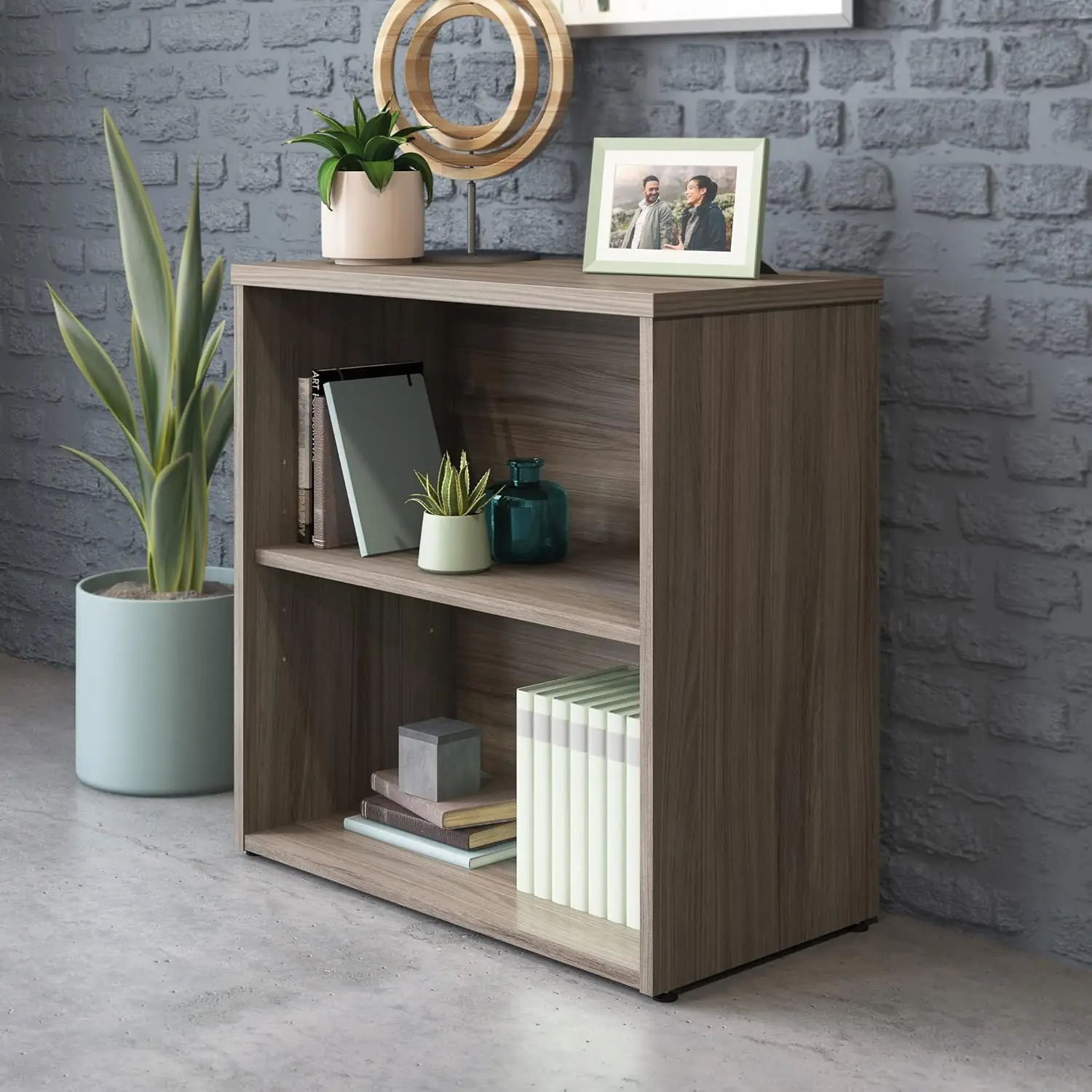 OfficeWorks by Sauder Affirm 2 Shelf Bookcase, Hudson Elm Finish