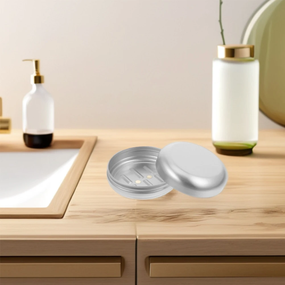 

1pc Self-Draining Round Aluminum Box Holder For Bathroom Kitchen Travel Compact Lightweight Sink Shower Storage Tray