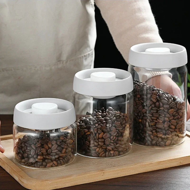 Press-type Coffee Beans Vacuum Sealed Tank Glass Food  Fresh-keeping Coffee Jars Whole Grains Tea Candy  Jar Duan teapot lid Tea
