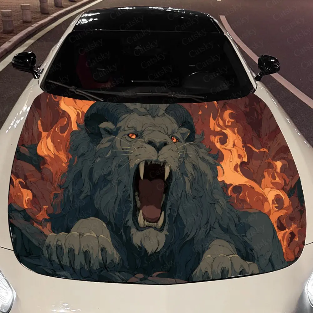 

Наклейка на автомобильную обложку Wild Flaming Lion, водонепроницаемая и самоклеящаяся наклейка на капот автомобиля, виниловые обертки для автомобиля, крутая внешняя наклейка автомобиля, H