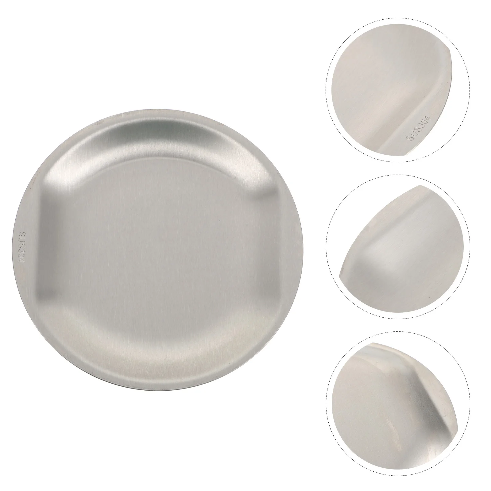 

1pc Korean Style Snack Plate Stainless Steel Round Food Tray For Steak Fruit Salad Cake Barbecue Serving Silver