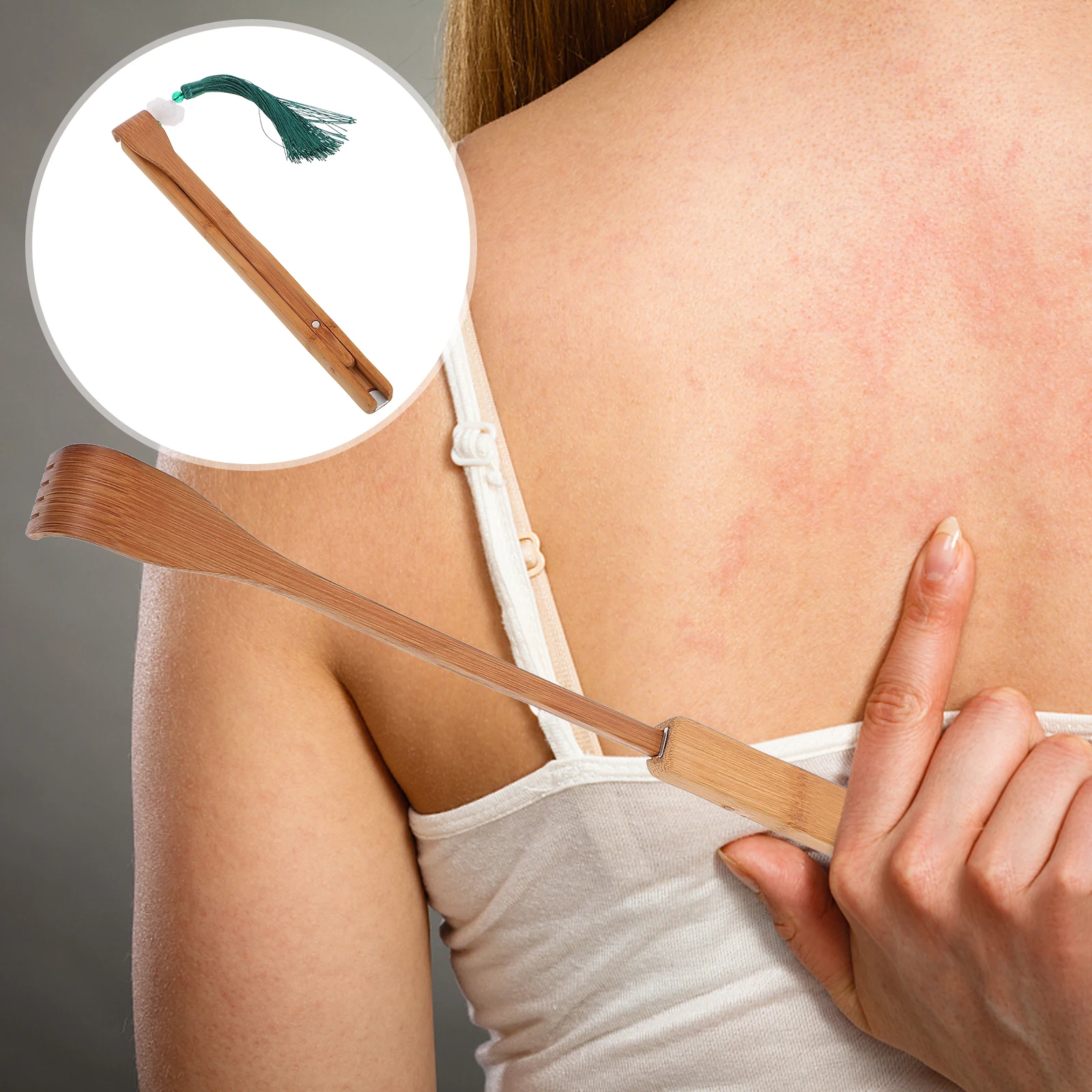 Grattaschiena pieghevole in bambù Massaggiatore portatile con manico lungo per il corpo Strumento per massaggio autonomo anti-prurito Pieghevole da viaggio