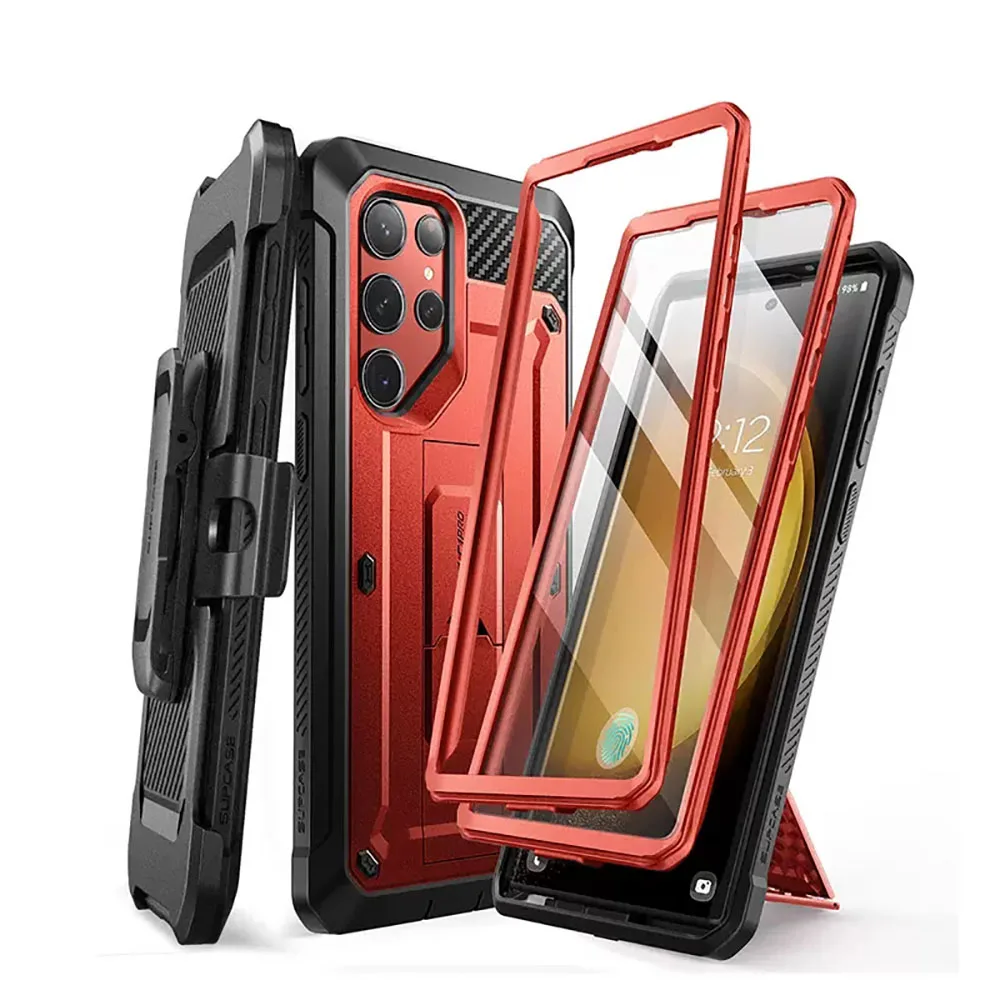 for Samsung Galaxy S23 Ultra 5G Case, [Extra Front Frame] Full-Body Dual Layer Rugged Belt-Clip & Kickstand Case