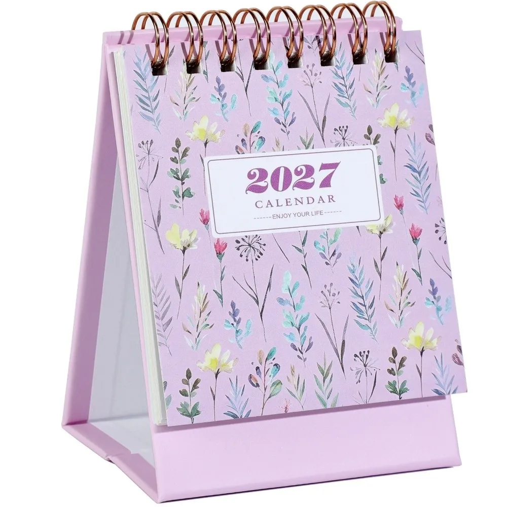 New Floral Pattern 2027 Desk Calendar Coil English Mini Calendar Mini Standing Calendar Desktop Planning
