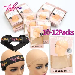 Bonnet de perruque invisible pour femme, bonnets de perruque HD, bas de perruque mince, bonnet de perruque avant en dentelle, mode, vente en gros, 10 paquets, 12 paquets