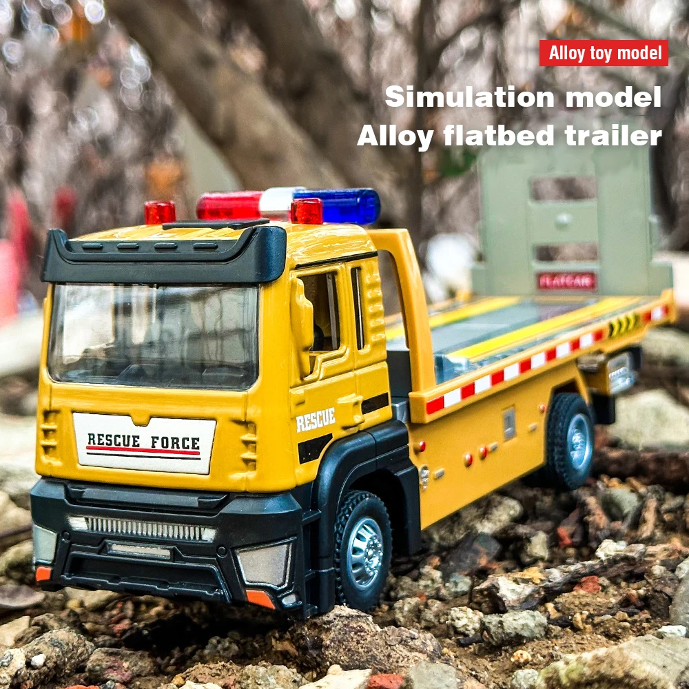 

1/32 Diecast Flatbed Trailer Trucsk with Sound Light Alloy Truck Model Moveble Engineering Car Toys for Kids Gift
