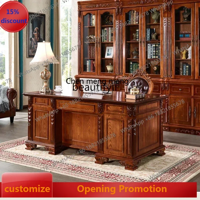 

ss7486 SSAmerican desk solid wood computer desk office combination European calligraphy writing desk study furnitureNew Light Lu
