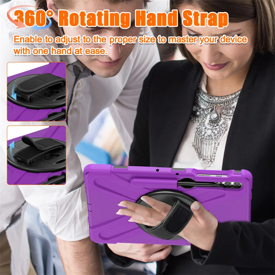 For Samsung Galaxy Tab S10 S9 S8 S7 Plus S7 FE Case 12.4" 360° Rotating Bracket with Four Corner Anti Drop Protective Shell (A)