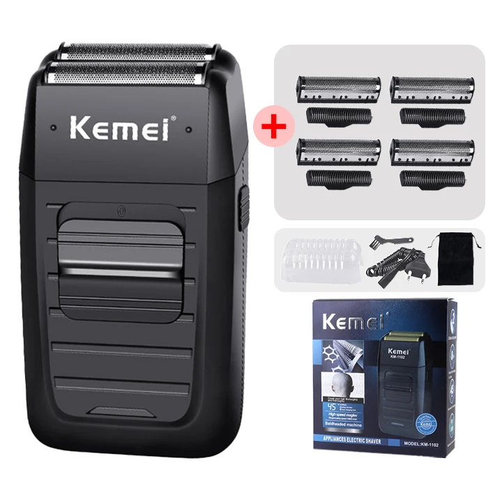 

Kemei перезаряжаемая беспроводная бритва для мужчин с двумя лезвиями, сабельная бритва для бороды, уход за лицом, многофункциональный сильный триммер KM-1102