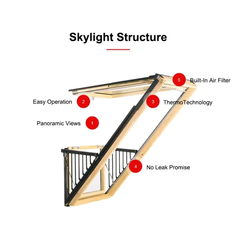 Modern Style Aluminum Double Glass Skylight Waterproof with Tempered Glass And Balcony for Home Improvement