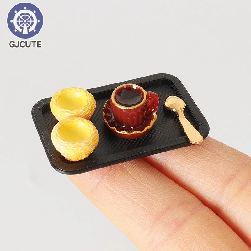 Decoración de escena de té de la tarde, casa de muñecas en miniatura, bandeja de café Dim Sum, juego de cocina, Mini comida para muñeca Blyth, accesorios de juguete, 5 uds.