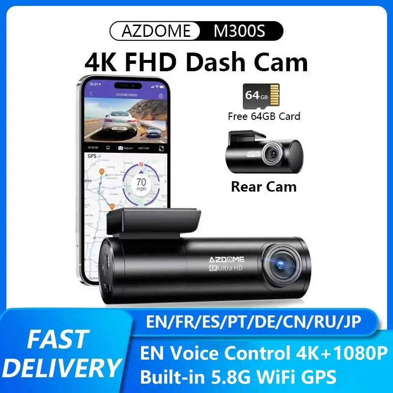 Azdome m300s 4k cam וידאו שליטה קול רכב dvr מובנה gps wifi מצלמות רכב מצלמה בלילה חזון G-חיישן 24 שעות מסך