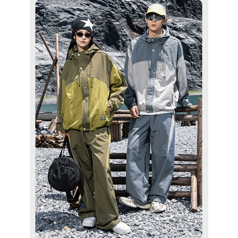 Outdoor Sport Couple Tracksuits Men Women Fashion Loose Casual Hooded Jacket Pant Sets Spring Autumn Coat Trousers Suits