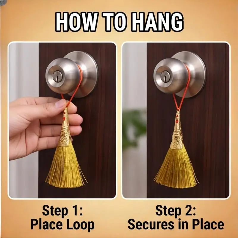10Pcs Golden Feng Shui Tassel Charms Wealth Attraction Lucky Ornaments for Home Decor Housewarming Gift