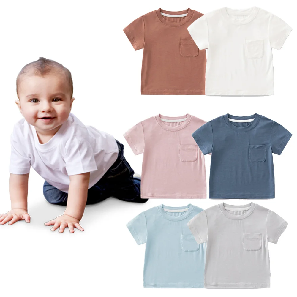 الصيف حديثي الولادة الرضع تي شيرت طفل الفتيان الفتيات ألياف الخيزران جولة الرقبة قصيرة الأكمام أعلى البلوز الصغار عارضة تيز