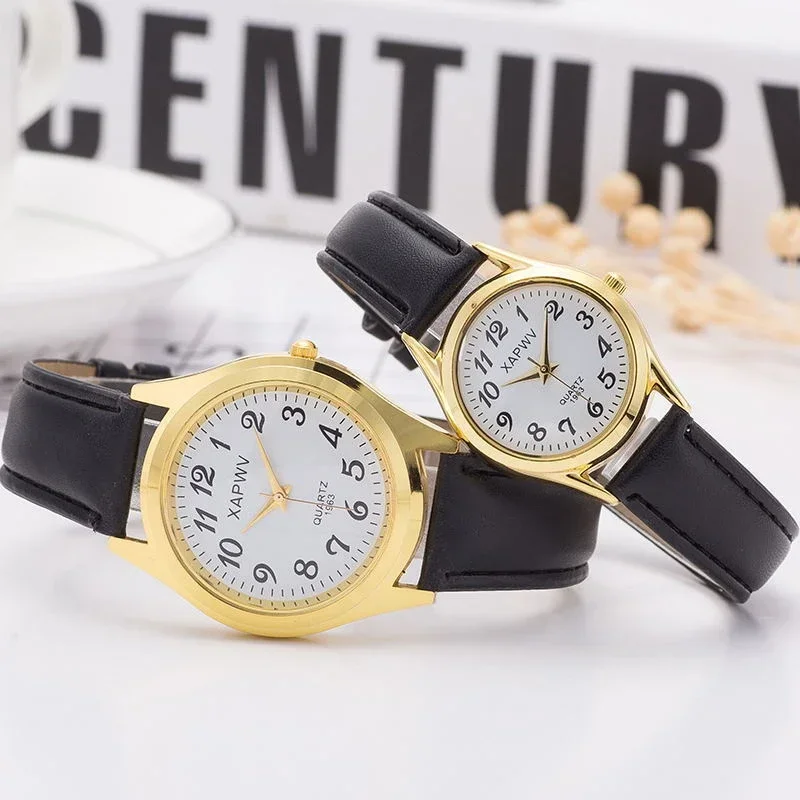 New Fashionable Casual Couple Watches Quartz Classic and Versatile Leather Strap Minimalist Digital Dial Women Watch Reloj Mujer