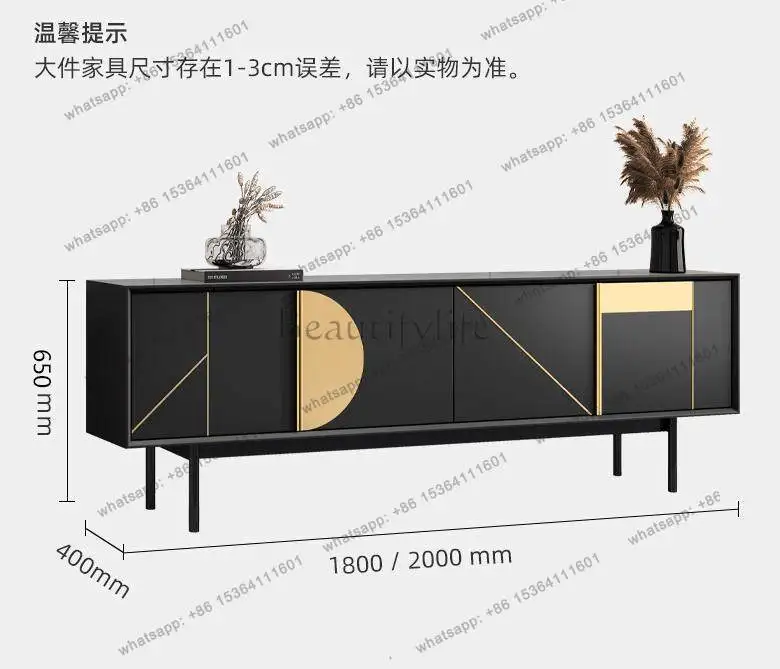 Italian light luxury lacquered TV cabinet small apartment white black solid wood storage cabinet customization
