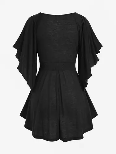 Imagen 2 del producto ROSEGAL, camiseta de talla grande con Panel de cadena y manga de mariposa, Top con cinturón, camisetas con cuello de cerradura para mujer, camisetas sólidas de moda de verano 2025