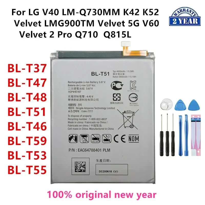 Original BL-T37 BL-T47 BL-T48 BL-T51 BL-T46 BL-T59 BL-T53 BL-T55 Replacement Battery For LG V40 K42 K52 Velvet 5G V60 Q710 Q815L