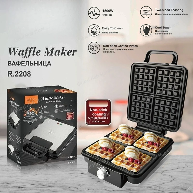 Electric Waffle Maker 4 Pan Double Heating Non-Stick Egg Cake Oven Pancake Egg Waffle Cake Machine for Kid's Snacks